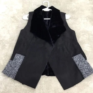 MYSTREE Black Faux Fur Vest Stylish Mid-Length Sz S - Picture 1 of 6