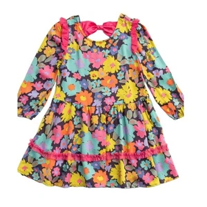 NEW Finding Foxtale Girls You're Invited Party Dress SZ 4 Pink Bow Artsy Floral - Picture 1 of 7