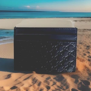 Gucci GG Micro Card Holder Sleek Blue Leather Style Wallet Kartenetui Italy Neu - Bild 1 von 5