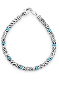 Lagos 5mm 925 Silver 8 Station Ceramic Blue Caviar Bracelet 5mm $450 New New 8” - Picture 1 of 8