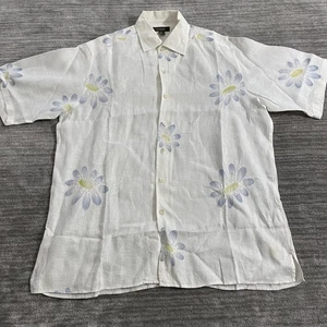 Ermenegildo Zegna Shirt Mens XL White Linen Hemp Floral Button Up Dressy Italy - Picture 1 of 7