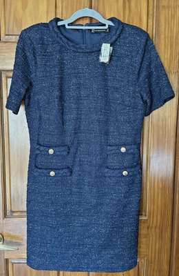 NY & Co Shift dress short sleeve Navy boucle with silver and gold accents Sz L - Image 1 of 4