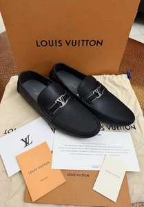 New Louis Vuitton LV Hockenheim Mocassin Black Leather Paris Shoes Size 8 $840 - Picture 1 of 12