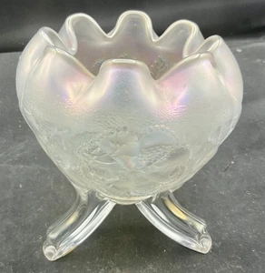 LOVELY VINTAGE CARNIVAL SIGNED NORTHWOOD WHITE DISY & PLUME FOOTED ROSE BOWL - Picture 1 of 9