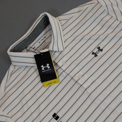 Under Armour The Playoff Polo Shirt XL White Gray Stripe Loose Fit UPF 40 Golf - Image 1 of 4