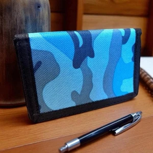 Slim Mens Boys Canvas Camouflage Blue 3 Card ID WindowTrifold Ripper Wallet 2022 - Picture 1 of 11
