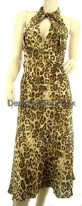 $1475 Michael KORS Leopard Print Silk Open Back Halter Drop Waist Dress US 8 - Picture 1 of 6