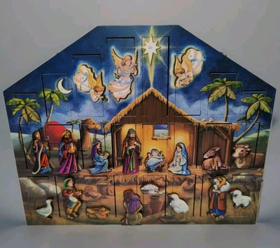 Traditions Wooden Advent Calendar Nativity 24 Door Christmas Box Byers Choice - Image 1 of 4