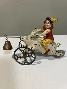 Cast Iron Gong Toy Co. Clown on Pig Bell Toy - Picture 1 of 6