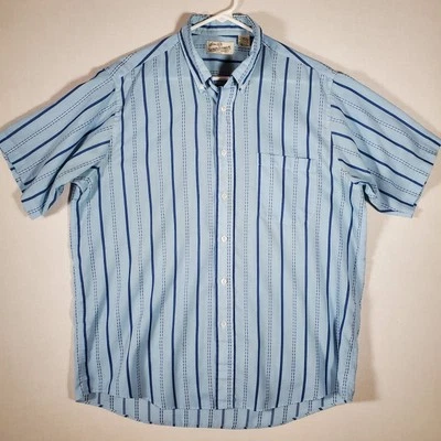 Vintage 80s Sears Roebuck & Co. Shirt Mens L Blue Striped Shortsleeve Buttondown - Image 1 of 4