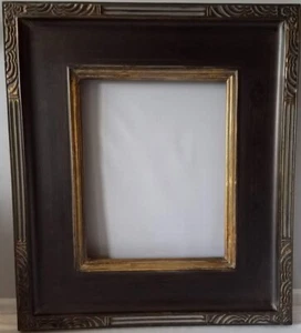 Manon Stylish Antiqued Burnish Black Gold Wood Frame/Weave Corners 8x10 - Picture 1 of 3