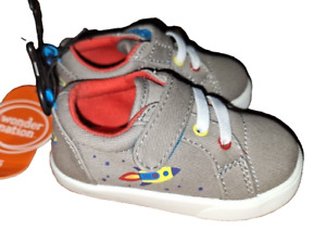 WONDER NATION BOYS Size 3 TODDLER SPACE THEME ADJUSTABLE SHOES SNEAKERS GRAY