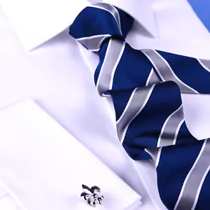 Blue & Silver Striped Formal Business Dressy Fashion Standard 3.15 Inch Tie - Picture 1 of 4