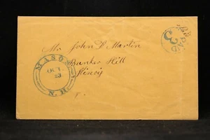 New Hampshire: Mason 1850s Stampless Cover, Blue Ornamented CDS & PAID 3 - Picture 1 of 2