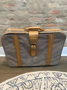 Vintage Saks Fifth Avenue Luggage Bag - Tweed & Tan Leather with Removable Strap - Picture 1 of 8