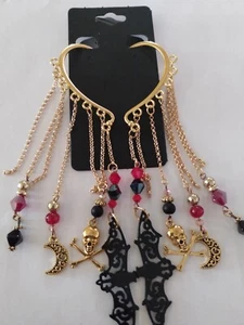 Long Cascade Halloween Ear Wrap Dangle Earrings Cosplay Chains Pirate Gothic - Picture 1 of 4
