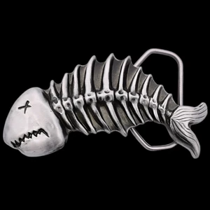 Dead Fish Skeleton Poison Death Punk Metal Zinc Alloy Belt Buckle - Picture 1 of 4