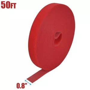 50FT Roll Reusable Hook Loop Self Attaching Cable Tie Fastening Tape Red - Picture 1 of 5