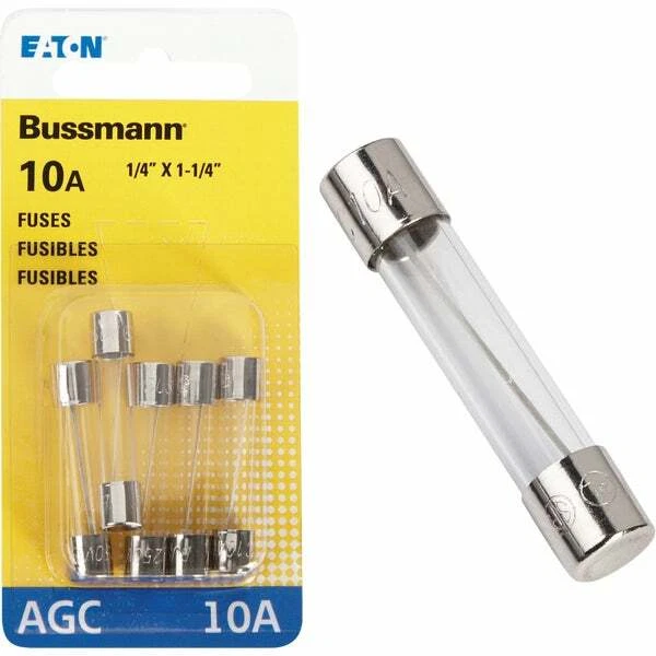 (5-5pk) Bussmann 10 amperios 250 voltios AGC tubo de vidrio fusible automotriz BP/AGC-10-RP Foto 1 de 1
