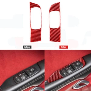 Red Carbon Fiber Window Switch Panel Cover Trim For Dodge Challenger 2015-2020 - Picture 1 of 10