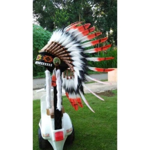 women headdress orange, Indian Costume Feather Headdress , white and black fur - Picture 1 of 2
