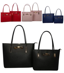 Damas C-2016 Patente Arco 2 Piezas Mujeres Bolsos de Hombro Niñas Grande Bolso de Mano con Cremallera - Imagen 1 de 25