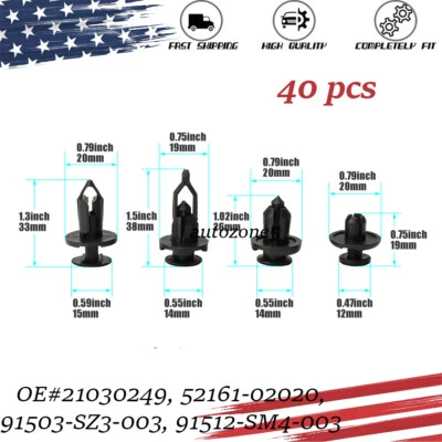 Clips de retención tipo empuje de nailon 40 piezas para Honda GM Chrysler 21030249 52161-02020 Foto 1 de 4