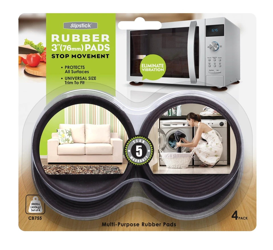 Slipstick CB755 3 Inch Non Slip Rubber Floor Surface Protector Pads Set of 4