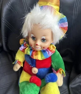 Vintage Clown Regenbogen Narr Plüsch Gummi Gesicht Augen öffnen/schließen Satin Hut 12 Zoll - Bild 1 von 24