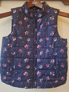 GYMBOREE Puffer Blue Floral Girl Sleeveless Vest Size M 7/8 - Picture 1 of 6