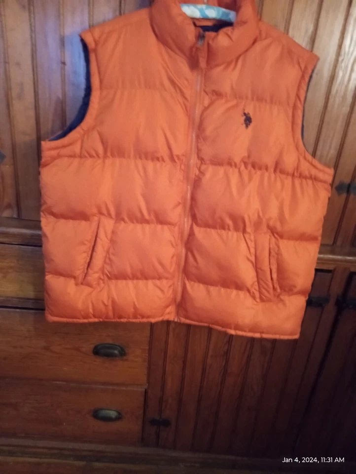 US POLO ASSOCIATION  MEN'S BRIGHT ORANGE  PUFFER VEST ZIP FRONT  XL — 第 1/4 张图片