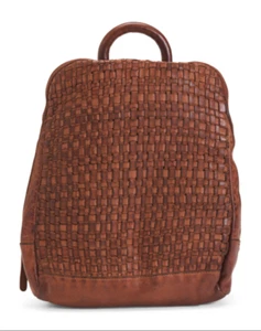 NWT VILENCA HOLLAND MADE IN ITALY LEATHER WOVEN BACKPACK COGNAC - Imagen 1 de 6
