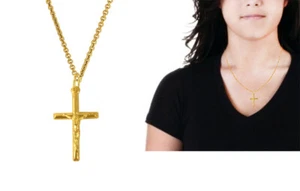 Collar Cruz Crucifijo Superpuesto Plata de Ley y Oro 14k Dije 18" - Imagen 1 de 4