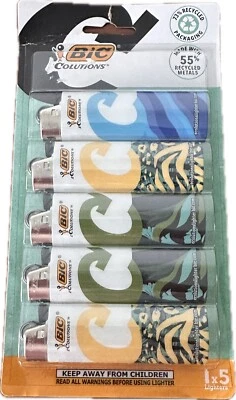 NWT 5 Pk BIC Lighters ECOLUTIONS Limited Ed. Tan/Green/Green/Tan/Blue (#11) - Image 1 of 2