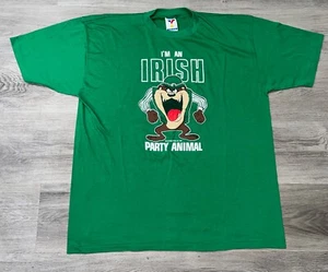 VTG 1990 Taz Looney Tunes Irish Party Animal Green Single Stitch Shirt Large - Picture 1 of 7