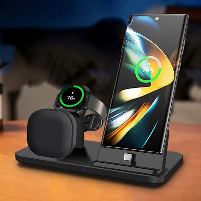 US 3In1 Fast Charger Charging Station For Samsung Galaxy Watch 8/7 S25 Edge S24+ - Image 1 of 4