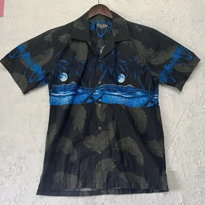 Favant Mens Hawaiian Shirt S Black Moon Beach Short Sleeve Cotton Hawaii Collare - Picture 1 of 10