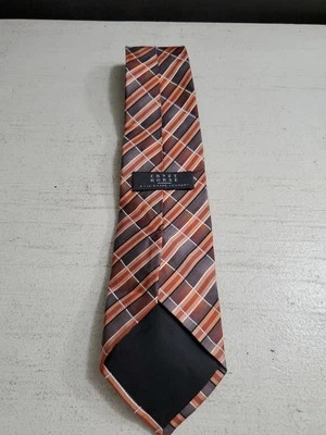 Crazy Horse By Claiborne Orange Gray Rectangles Hand Made Neck Tie 100% Silk - Image 1 of 4