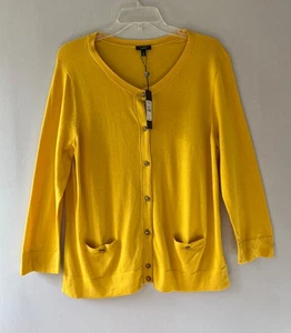 Talbots Sz XL Yellow Classic Stretch Cardigan Sweater Front Pockets Button Down - Picture 1 of 9