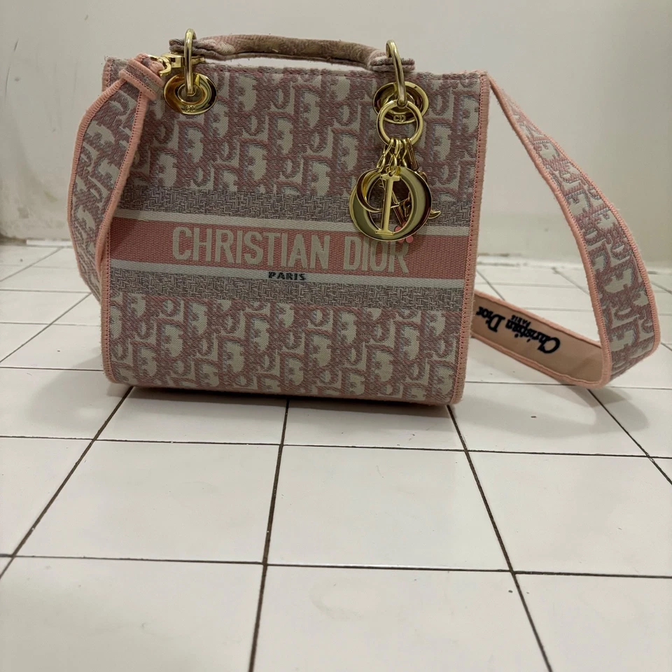 Dior Book Tote pink &white Canvas tote purse medium length  - Image 1 of 4