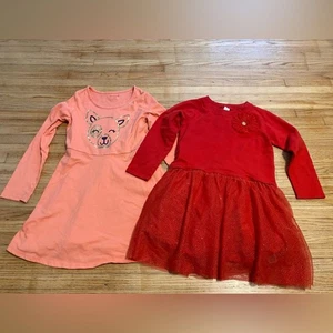 Girl Size 7 Red and Pink Dresses Set Carter’s + Cat & Jack Long sleeve - Picture 1 of 13