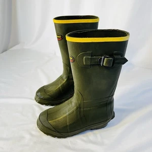 LaCrosse Lil’ Burly Rubber Boots Boy’s Sz 1 Steel Shank Green Hunter Rain Boots - Picture 1 of 14