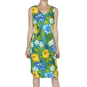 Vintage Sag Harbor Green Blue Yellow Tropical Floral Abstract Sleeveless Dress - Bild 1 von 8