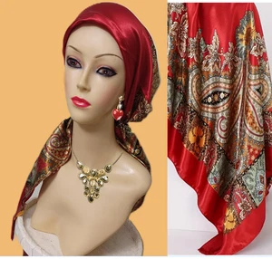 PRE-TIED Silky SCARF.Snood Tichel Head Covering Muslim. & Multicolor/ Red - Picture 1 of 10