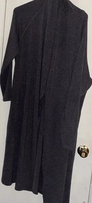 Cardigã Lisa Rinna XL cinza aberto frontal longo suéter espanador bolsos laterais - Imagem 1 de 4