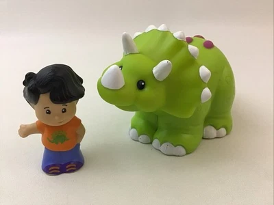 Fisher Price Little People Green Dinosaur Boy Figure Person Dino Shirt 2pc Lot - image 1 of 4
