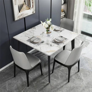 Sqaure Kitchen Marble Dining Table Small Compact w Sintered Stone Top Metal Base - Picture 1 of 16