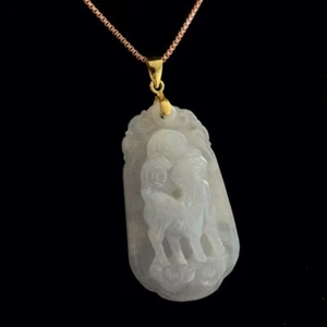 VTG Green Jade Translucent Pendant 925 Silver Gold-wash Necklace, marked '925' - Picture 1 of 11