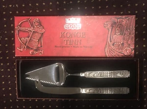 KONGE TINN PEWTER VIKING NORWAY DESERT or CHEESE SERVER FORK & SPREADER SET - Picture 1 of 8