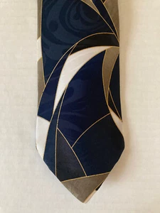Essex Row Men's Necktie Tie Polyester Blue White Gray Geometric Jacquard - Picture 1 of 6